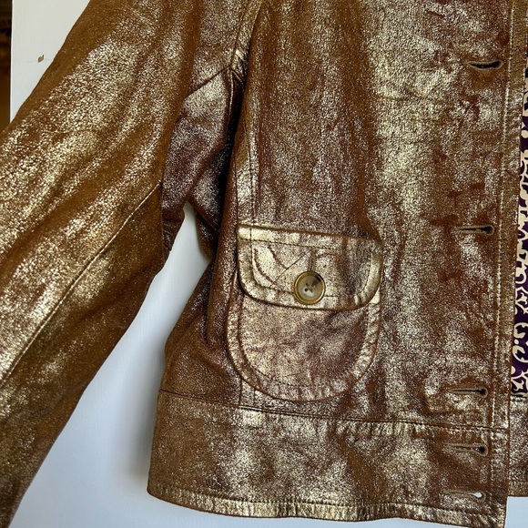 ⚜️ George by Mark Eisen Goat Leather Jacket - Metallic Gold - Size L (12/14) - Picture 4 of 7